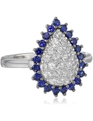 Sterling Silver Created Blue and White Sapphire Teardrop Ring, Size 7