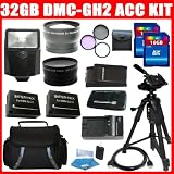 Advanced Panasonic Lumix DMC-GH2 Camera Accessory Kit Includes (2Pcs) DMW-BLC12 Replacement battery + AC/DC Charger + (2Pcs) 16GB SDHC Memory + Wallet + Flash + Reader + Deluxe Case + Tripod + Wide Angle Lens + 2X Telephoto Lens + (3Pcs) Filter Kit + More