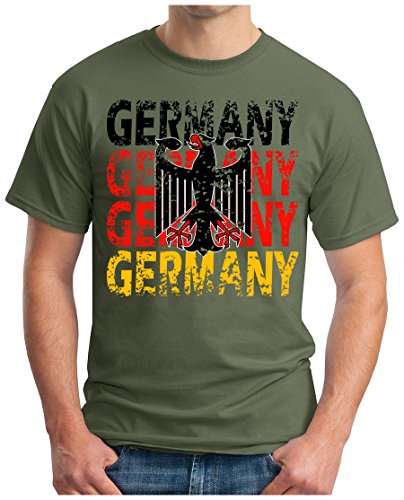 OM3 – GERMANY – T-Shirt DEUTSCHLAND EM 2016 FRANKREICH FRANCE FUSSBALL FANSHIRT SOCCER CUP SPORT TRIKOT EUROPAMEISTER, XL, oliv