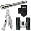 Outdoor Set 18, bestehend aus: Leatherman Skeletool inklusive Nylonholster, Mag-LED Mini LED 2AA titan-grau inklusive Batterien; Nylon-Gürtelholster schwarz; Trailite Optics Spirit 8x21 Fernglas