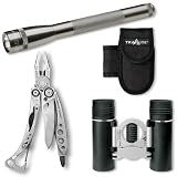 Zoom Produkt-Bild: Outdoor Set 18, bestehend aus: Leatherman Skeletool inklusive Nylonholster, Mag-LED Mini LED 2AA titan-grau inklusive Batterien; Nylon-G&uuml;rtelholster schwarz; Trailite Optics Spirit 8x21 Fernglas