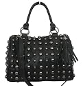 Audrey Metallic Studded Faux Leather Grab Bag in Black -- SwankySwans