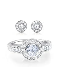 Bling Jewelry Sterling Silver Vintage Pave Circle Ring and Stud Earrings Set