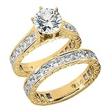 3.50 Ct Diamond Engagement Ring Bridal Set Princess Cut Channel Antique Style
