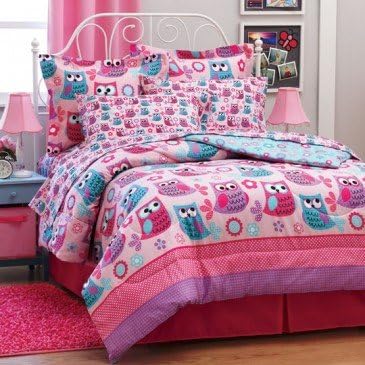 Pink, Purple, Teal FULL Owl Comforter, Skirt, Sheet set (6 Piece Bed in a Bag)
