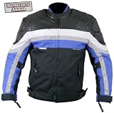 Men's Armored Motorcycle Black & Blue Cordura With Leather Trim Jackets