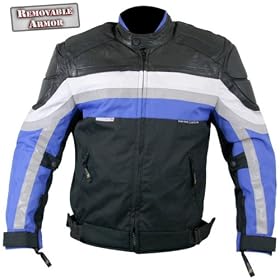Men's Armored Motorcycle Negroid & Blue Cordura With Leather Trim Jackets - Size : XL