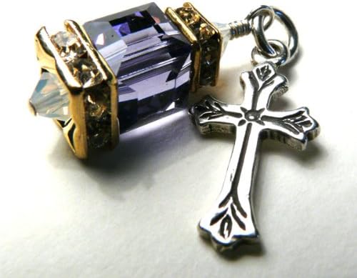Sterling Silver Charm Pendant New Life, Cross Symbols Easter Message Purple Crystal Cube "No One Has Ascended to Heaven but He Who Came Down From Heaven, That Is, the Son of Man Who Is in Heaven." -John 3:13 (Nkjv). Catholic Saint John of the Cross Patron Saint of Contemplatives, Mystics