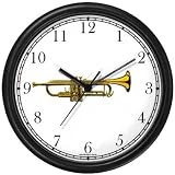 Trumpet or Cornet Musical Instrument - Music Theme Wall Clock by WatchBuddy Timepieces (Black Frame)