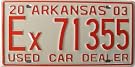 Arkansas Used Car Dealer License Plate with Red Numbers