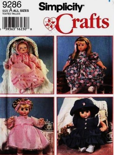 SIMPLICITY 9286 Doll Dresses and Hats Pattern in 3 Sizes S M L (12"- 22")