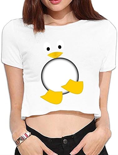 Cool North Pole Snow Penguin Woman Short Funny Crop Top T Shirt White Medium