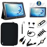 GTMax 13 Items Essential Accessories Bundle kit for Samsung ATIV XE500T1C Smart PC 500T 11.6-inch Tablet -- Black SlimBook Smart Leather Stand Case included [ Support Auto Sleep/Wake Function]