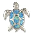 Synthetic Opal Sterling Silver Turtle Pendant