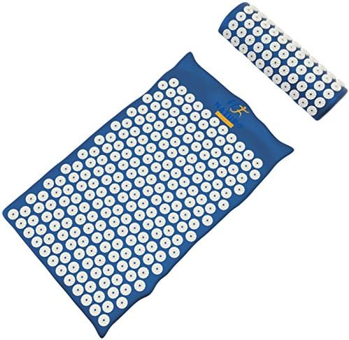 Naturo Fitness Acupressure Mat and Neck Pillow Set - Get Instant Relief from Upper, Lower, and Sciatic Back Pain; Unique 2-1 Combination Sends Immediate Comfort to Your Overworked Knees, Hips, Shoulders, Fingers and Toe; Ease Away Anxiety, Reduce Stress, and Relax with In-Home Acupuncture; Over 10,000 Total Pressure Points Covering Your Entire Body! - Blue