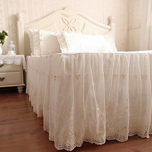 Elegant & Luxury Ivory Two Layers Lace Bed Skirt (Queen)
