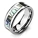 Men's Wide 8mm Tungsten Mother of Pearl Abalone Shell Ring Band Silver Tone Comfort Fit Wedding