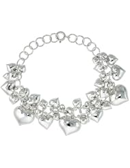 Sterling Silver Heavy Heart Cluster Bracelet 9/16 inch wide, 7 - 8 inch long