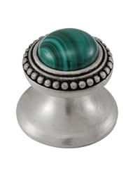 Vicenza Designs K1147 Gioiello  Round  Stone Insert  Style 8  Knob,  Malachite,  Small,  Antique Nickel