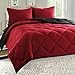 MattRest All Season Light Weight Down Alternative Reversible 3-Piece Comforter Set - Wrinkle & Fade Resistant- King/Cal King, Black/Burgundy