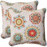 Pillow Perfect Indoor/Outdoor Fairington Aqua Corded Throw Pillow, 18.5-Inch, Set of 2