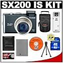 Canon PowerShot SX200 IS 12x Zoom Digital Camera (Black) + 8GB SD Card + Case + NB-5L + Accessory Kit