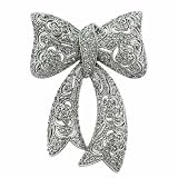Sterling Silver Simulated Diamond cz Flower Filigree Bow Pin