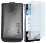 BUGATTI Leder Tasche Samsung i9100 Ledertasche Galaxy S II m. Gürtelschlaufe / Lasche m. Rückzugfunktion + 2 x mumbi Galaxy S2 SII Displayschutzfolie