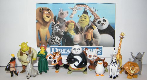 Dreamworks Deluxe Mini Toy Figure Playset of 12 with characters from Madagascar, Shrek and Kung Fu Panda!