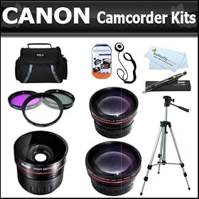 Canon VIXIA HF S200 Flash Memory Camcorder Essentials Kit Includes .21x HD Super Wide Fisheye Lens + 2x Digital Telephoto HD Lens + .45x Wide Angle Macro HD Lens + 3pc Multi-Coated Filter Kit (UV-CPL-FLD) + 52" Full Tripod + Deluxe Case + More