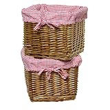 Set of 2 Honey Baskets with Pink Gingham Liners