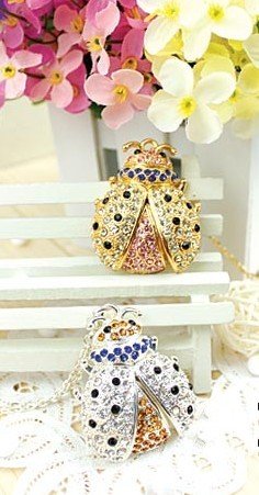  Drive Gold Ladybug Jewelry Flash Diamond  Blue Necklace  Crystal 