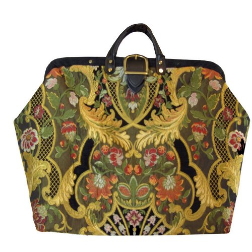 ArtisanStreet’s Italian Elegance Carpet Bag with Matching Fabric Shoulder Strap. Limited Edition. Use as Overnight Bag or Even as a Briefcase