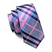 Hi-Tie Classic Gold Champagne Tie Pocket Square and Cufflinks Gift Box set Woven Silk Wedding Necktie (Blue pink plaid)