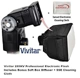 Vivitar 285HV Auto Electronic Flash Unit For Pentax K10D K10 K100 K100D K110 k2000 K200D K20D K110D K20 K200 Includes Soft Box Diffuser & Exclusive SSE Micro Fiber Cleaning Cloth