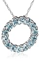 10k White Gold Blue Topaz Circle Pendant, 18"