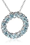 10k White Gold Blue Topaz Circle Pendant, 18"