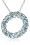 10k White Gold Blue Topaz Circle Pendant, 18"