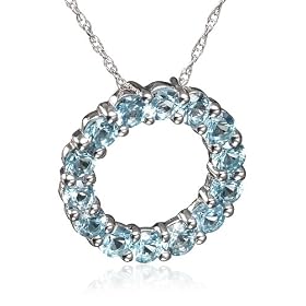 10k White Gold Blue Topaz Circle Pendant, 18" by Blue-Topaz Necklaces