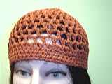 Cp107, Hand Crocheted Rust Color Rayon Cotton Gimp Skull Cap for Men Women and Teens