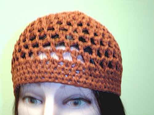 Cp107, Hand Crocheted Rust Color Rayon Cotton Gimp Skull Cap for Men Women and Teens