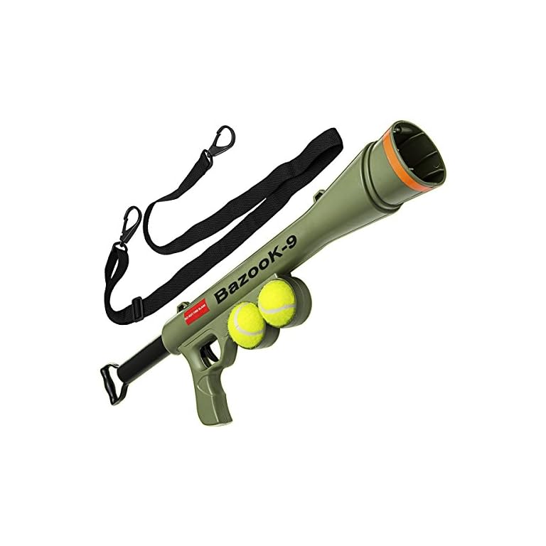 BazooK9 Tennis Ball Launcher Gun Rated Best Dog Toy Includes 2 Squeaky Balls for a Bazooka
