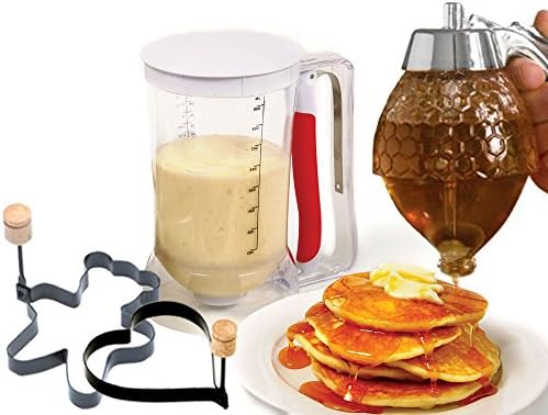 Kitchen Gems Pancake Making and Cooking Utensil Gift Set - Includes Pancake Batter Dispenser with Syrup Dispenser and A Few Pancake Form Rings