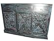 Antique Tribal Sideboard Buffet Tv Stand Blue Patina Hand Carved Chest 59x39x20