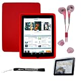 Premium Red Thick Soft Gel Silicone Skin for Apple iPad 16GB, 32GB, 64GB Wi-Fi and WiFi + 3G + Includes a 4-inch eBigValue (TM) Determination Hand Strap + Anti - Glare Screen Protector for IPad Tablet ( All Models ) + Fashion Earbud Headset Headphones 3.5mm In-Ear Stereo ( Pink )
