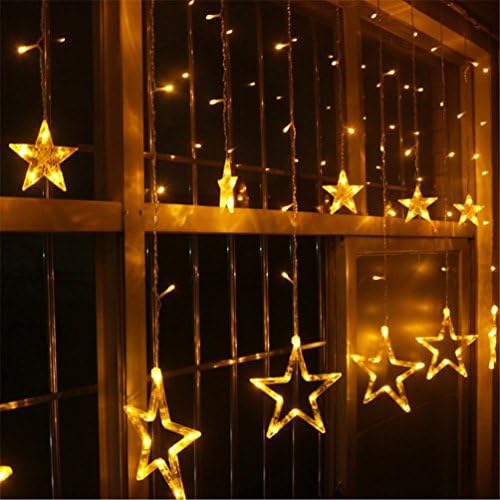 Atyou 138 LED Light Curtain 12 LED Stars Icicle String Lights for Outdoor, Indoor, Bedroom, Holiday, Festival, Christmas Ornaments Decorations 2 X 1m (Yellow)