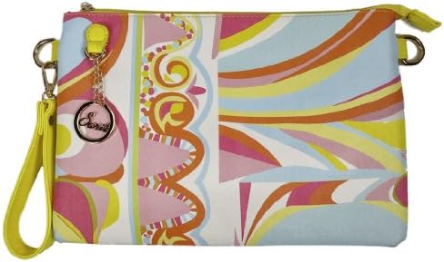 Yellow Pastel Print Saffiano Crossbody Handbag with Wristlet by Sarit