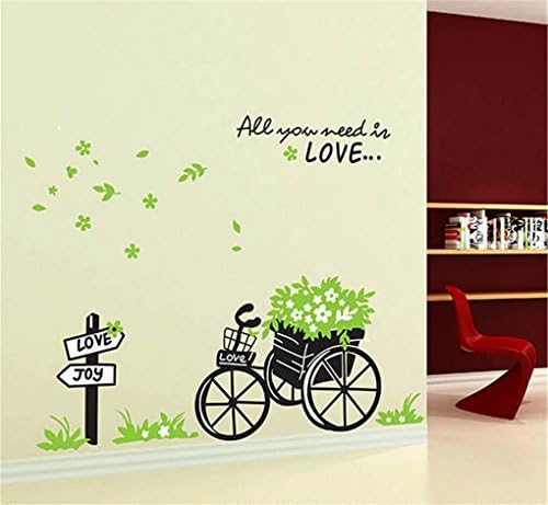 Bling House PVC Removable DIY Wall Decor Decal Sticker Bicycle and Flower (50*70CM style 1)