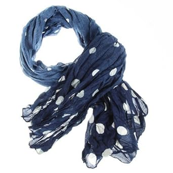 Foulard Etole Echarpe Bleu Marine à Pois blanc Vintage Tendance 170