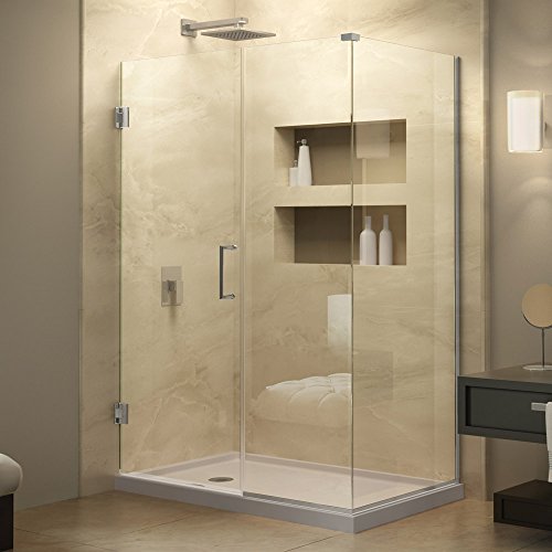 DreamLine SHEN-24460340-04 Unidoor Plus Hinged Shower Enclosure, 46-Inch x 34-3/8-Inch x 72-Inch, Brushed Nickel Finish